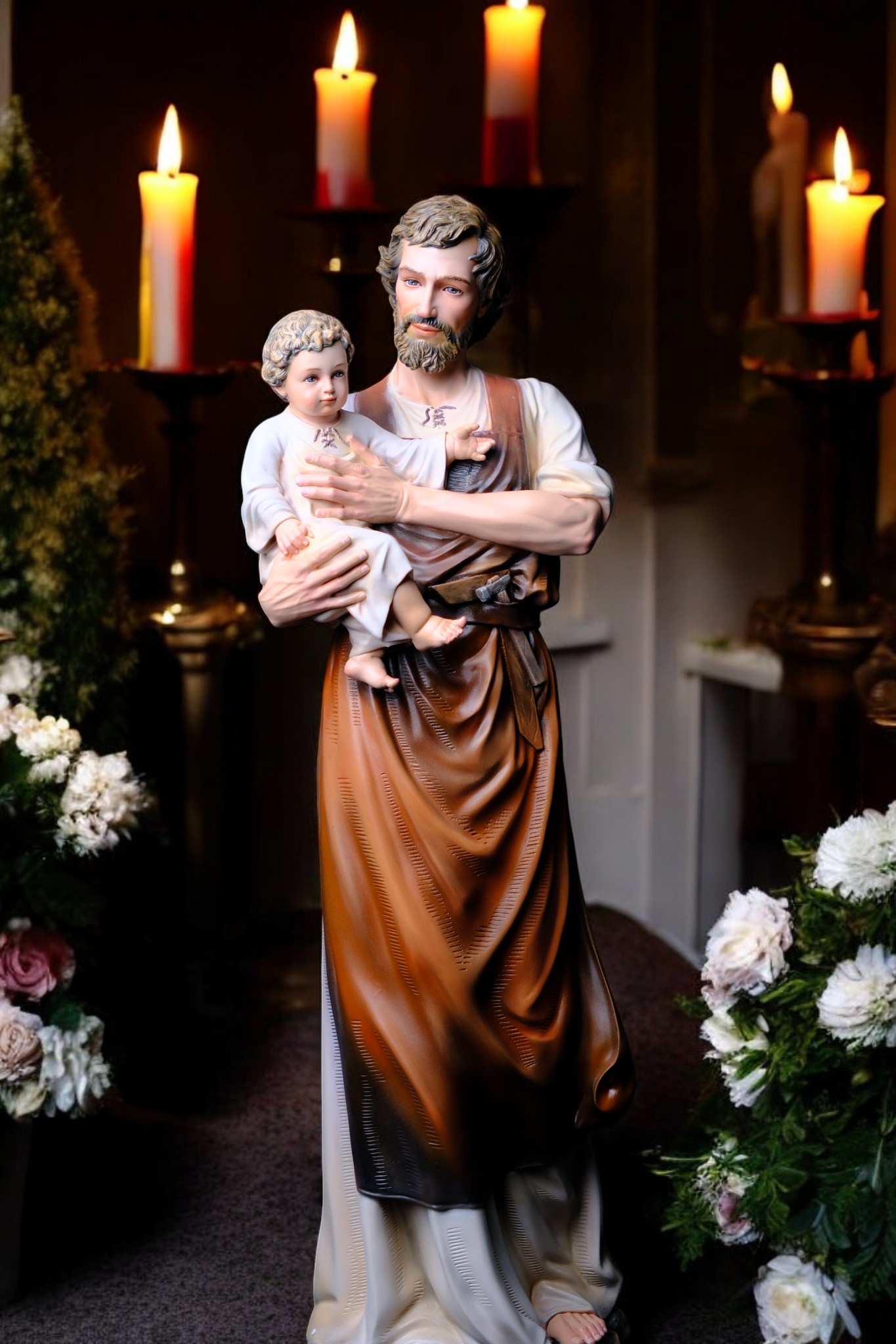 Tượng Thánh Giuse Hoa Huệ Bế Chúa – Tượng Công Giáo Thủ Công Cao 53cm & 73cm - Ảnh 4