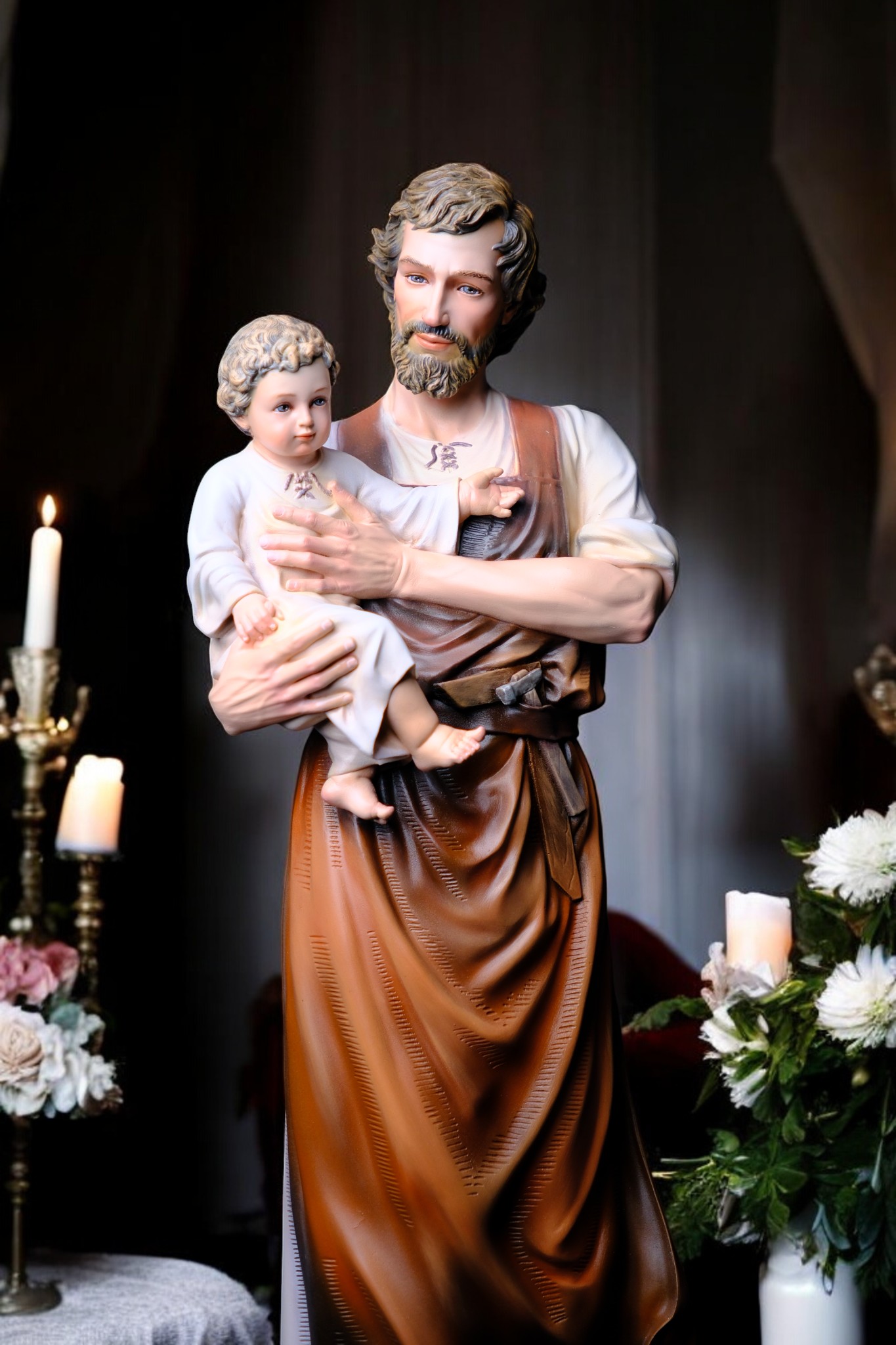 Tượng Thánh Giuse Hoa Huệ Bế Chúa – Tượng Công Giáo Thủ Công Cao 53cm & 73cm - Ảnh 5