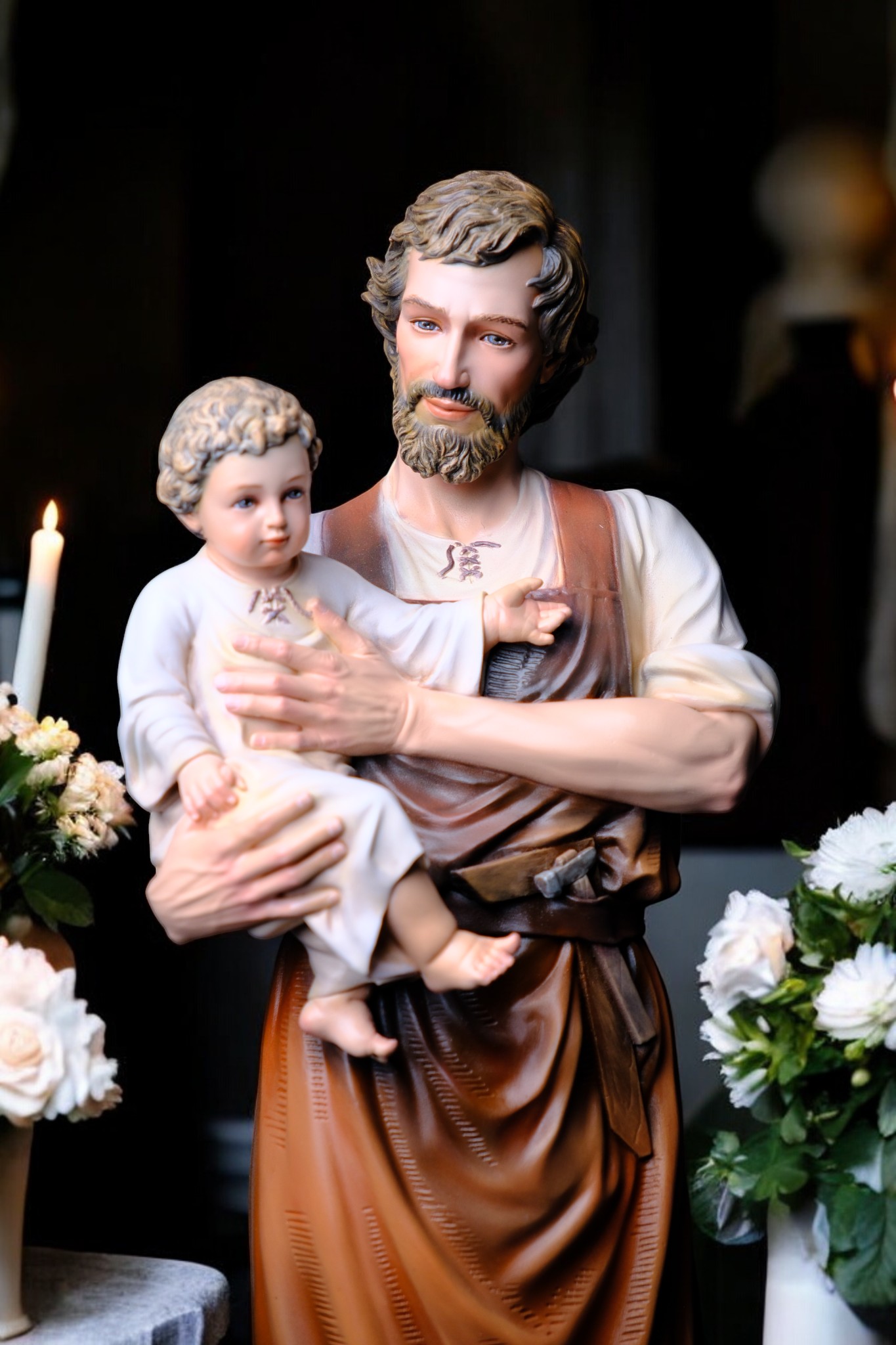 Tượng Thánh Giuse Hoa Huệ Bế Chúa – Tượng Công Giáo Thủ Công Cao 53cm & 73cm - Ảnh 6