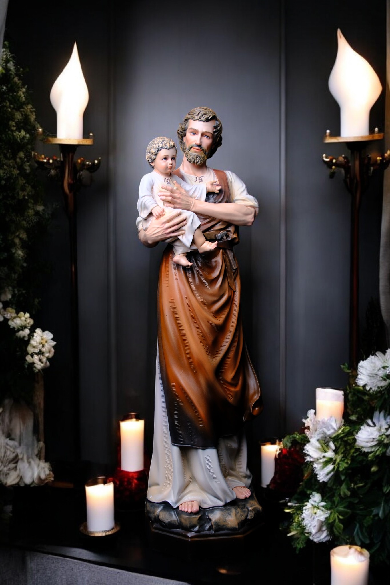 Tượng Thánh Giuse Hoa Huệ Bế Chúa – Tượng Công Giáo Thủ Công Cao 53cm & 73cm - Ảnh 9