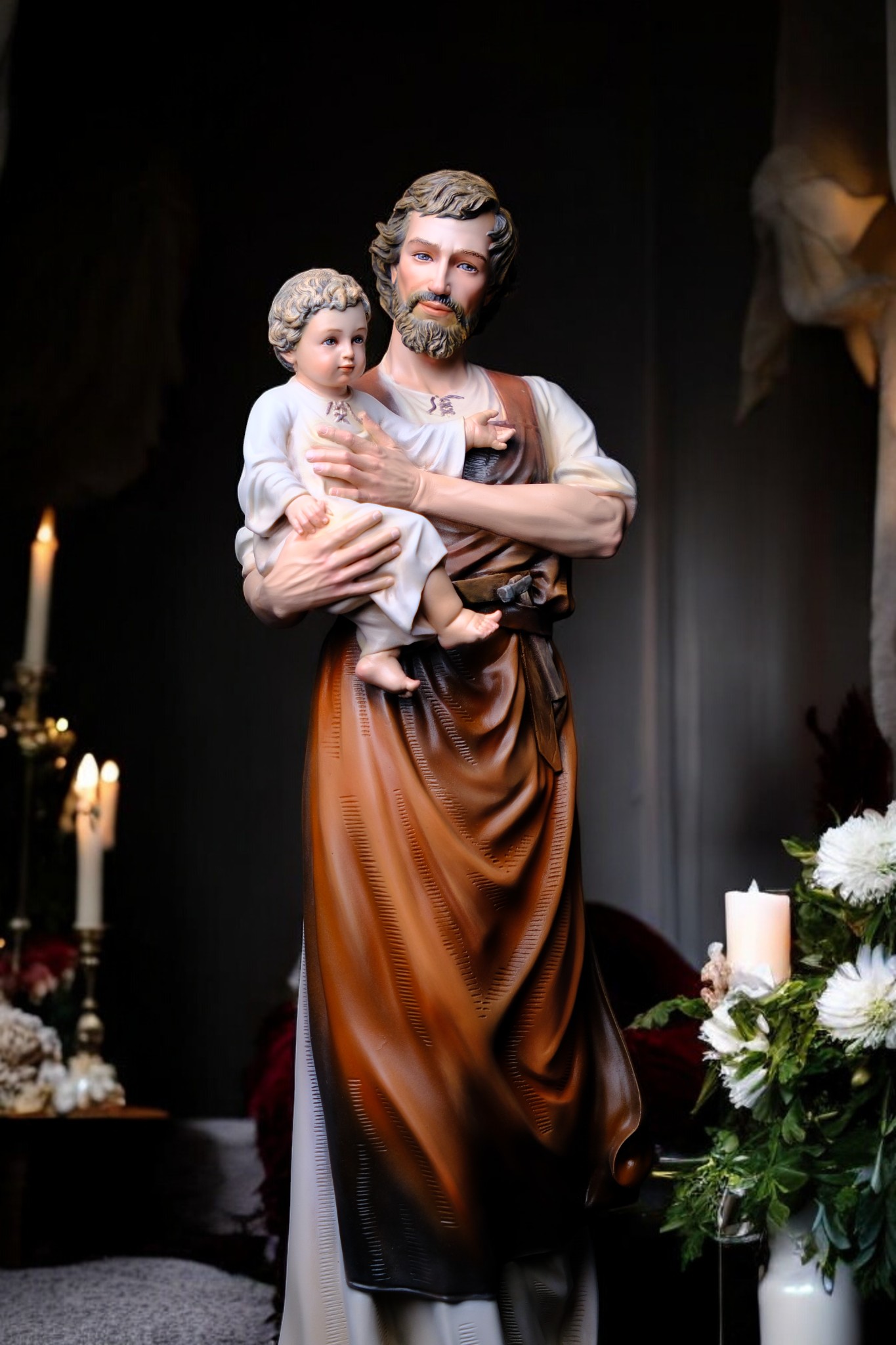Tượng Thánh Giuse Hoa Huệ Bế Chúa – Tượng Công Giáo Thủ Công Cao 53cm & 73cm - Ảnh 11