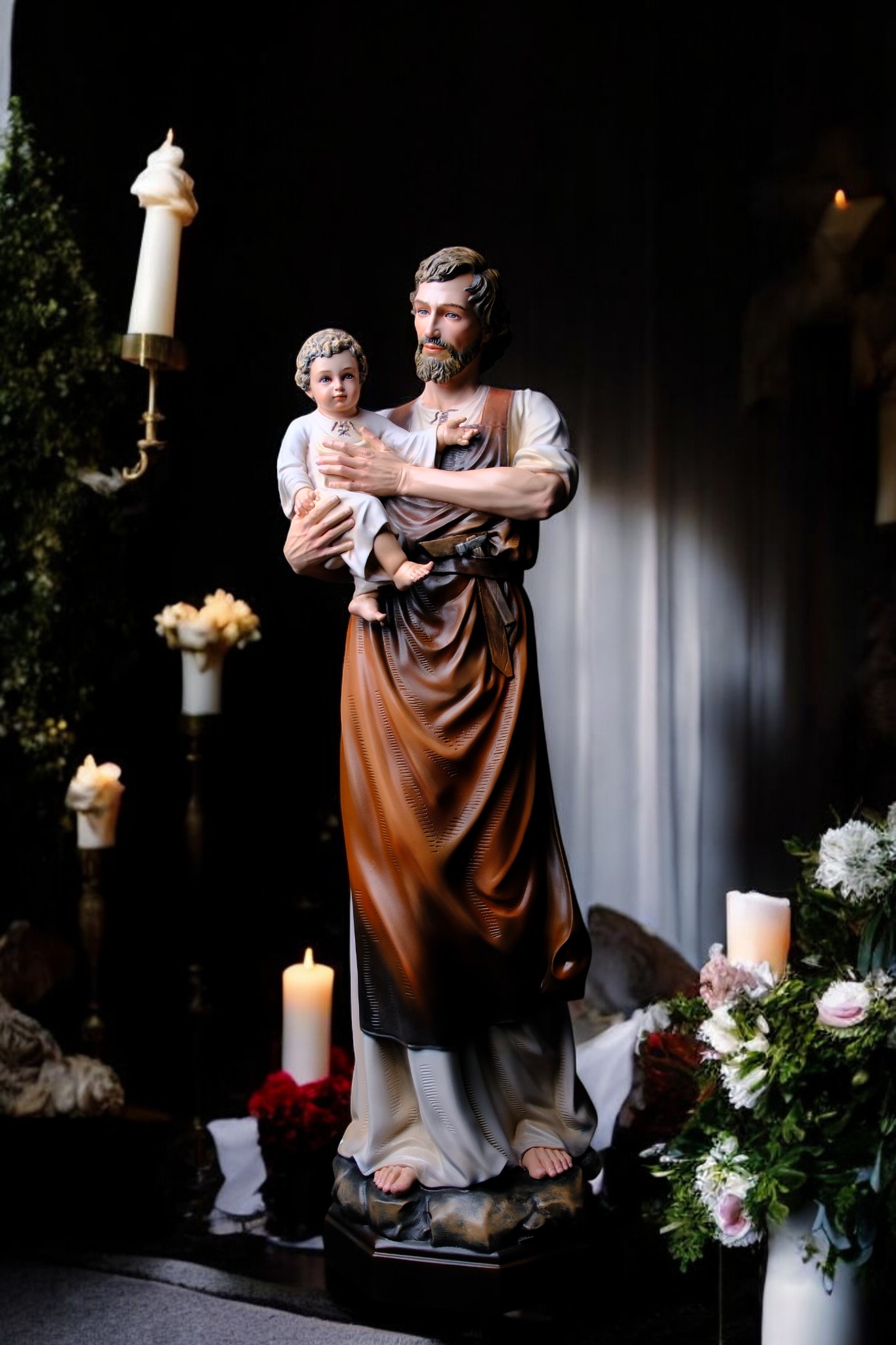 Tượng Thánh Giuse Hoa Huệ Bế Chúa – Tượng Công Giáo Thủ Công Cao 53cm & 73cm - Ảnh 13