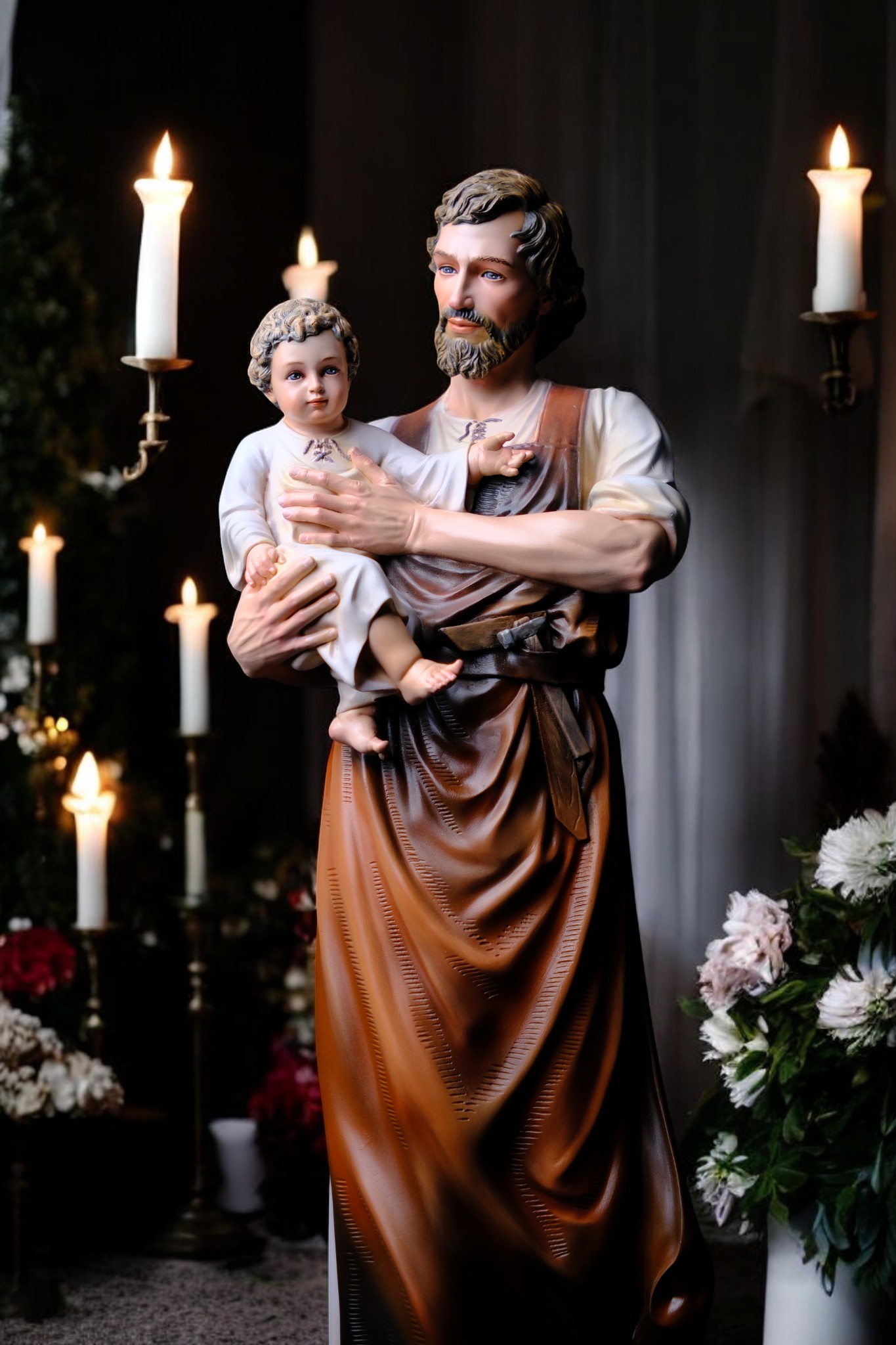 Tượng Thánh Giuse Hoa Huệ Bế Chúa – Tượng Công Giáo Thủ Công Cao 53cm & 73cm - Ảnh 14