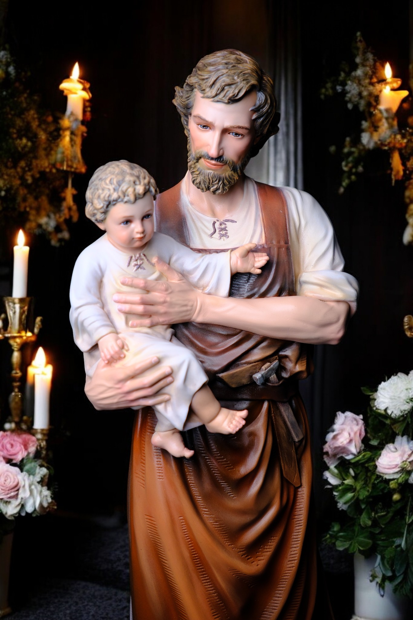 Tượng Thánh Giuse Hoa Huệ Bế Chúa – Tượng Công Giáo Thủ Công Cao 53cm & 73cm - Ảnh 15