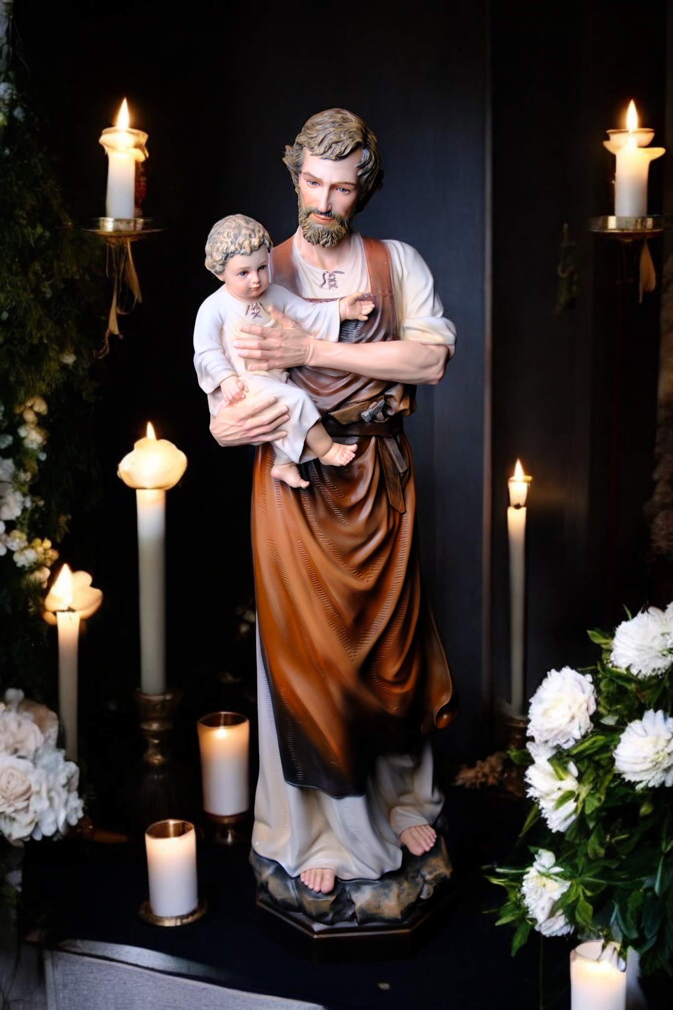 Tượng Thánh Giuse Hoa Huệ Bế Chúa – Tượng Công Giáo Thủ Công Cao 53cm & 73cm - Ảnh 16
