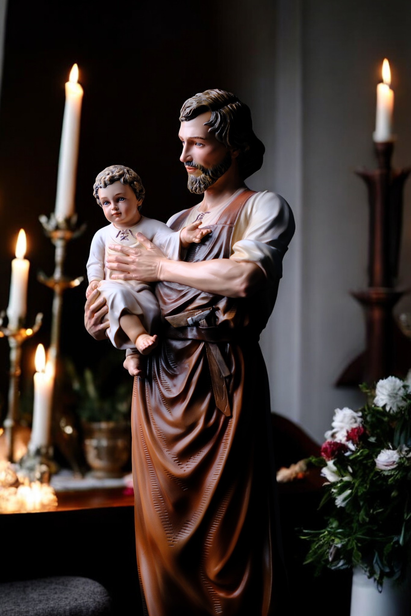 Tượng Thánh Giuse Hoa Huệ Bế Chúa – Tượng Công Giáo Thủ Công Cao 53cm & 73cm - Ảnh 18