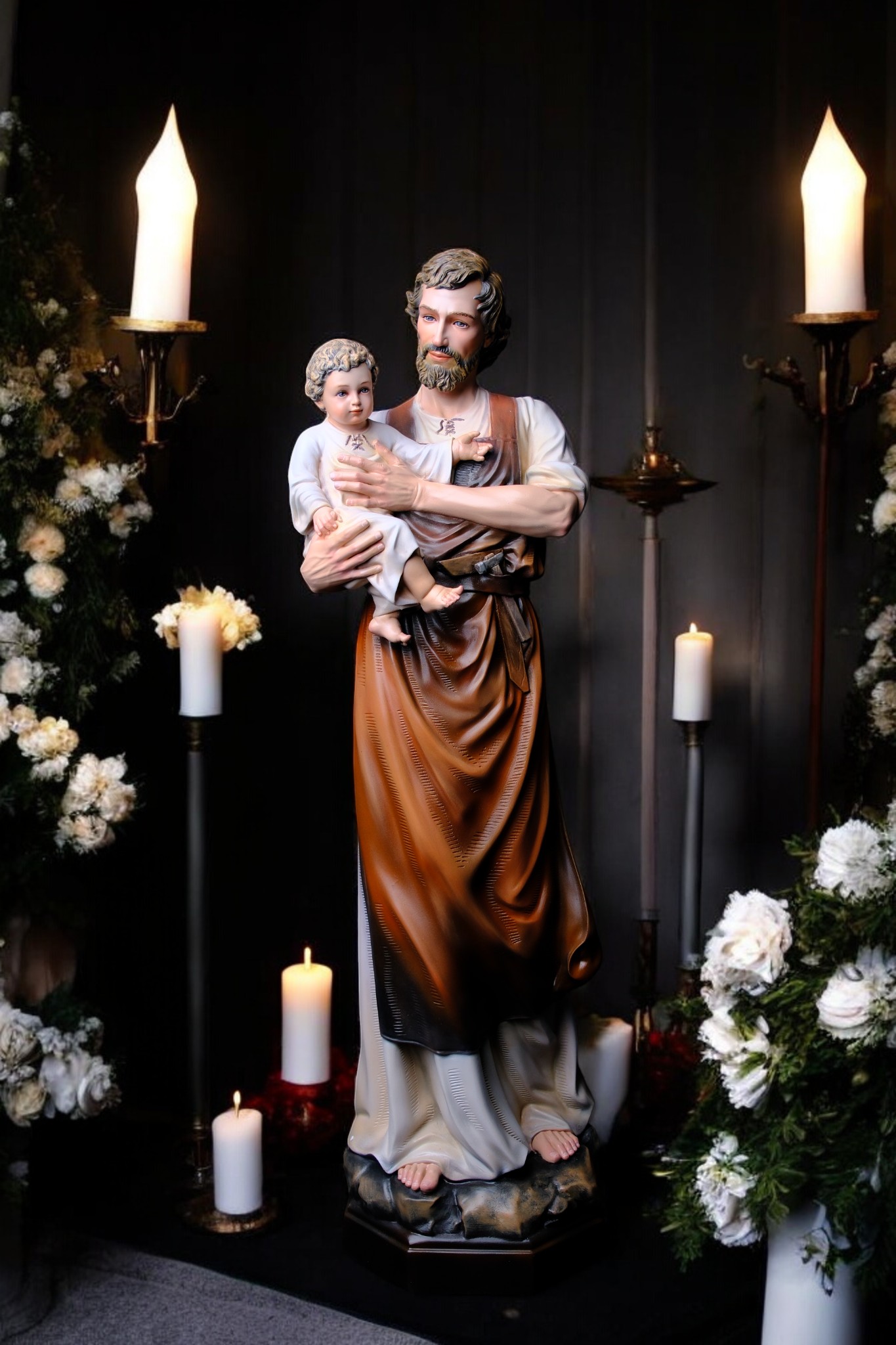 Tượng Thánh Giuse Hoa Huệ Bế Chúa – Tượng Công Giáo Thủ Công Cao 53cm & 73cm - Ảnh 20